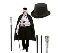 Royal Fashion Men's Dracula Costume Accessory Adults Vampire Dress Up Kit Black Cape Lincoln Top Hat Silver Cane Stick Halloween Scary Evil Horror Vampire Costume Accessories