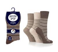 Royal Fashion Pair of 6 Women's Gentle Grip Ladies Non Elasticated Strips Socks Casual Formal Daily Wear Breathable Nasty-Constriction Rings (Brown)