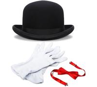 Royal Fashion Victorian Nanny Fancy Dress Accessory Set - Adult Unisex Costume Kit with Hat, Bow Tie & Gloves - Steampunk Mary Poppins Style for World Book Day, Theatre, School & Theme Parties