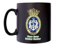Royal Fleet Auxiliary Mug with Personalise Option Image of Military Emblem Flag Crest Insignia MOD Official Product Coffee Tea 10oz Black Satin Klassek Gift Present