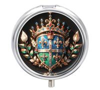 Royal Flower And Crown Tiara Pill Box Case 3 Compartment Travel Medicine Pill Organizer 3x A Day Portable Vitamin Organizer with Mirror Small Pillbox for Purse & Pocket Cute Daily Medicine Container M