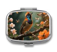 Royal Flycatcher Pill Box 2 Compartment Medicine Pill Case Portable Pill Organizer for Pocket Or Purse Decorative Metal Medicine Vitamin Organizer