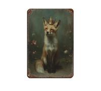 Royal Fox with Crown Retro Poster Metal Tin Sign Chic Art Retro Iron Painting Bar People Cave Cafe Family Garage Poster Wall Decoration 8x12inch(20x30cm)
