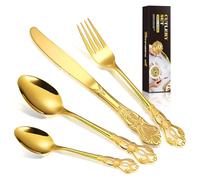 Royal Golden Cutlery Set, BILLION DUO 24 Piece Cutlery Set Flatware Set for 6 People, Palace Style Mirror Polished, Dishwasher Safe, Knife Fork Spoon Cutlery for Home/Banquet/Catering