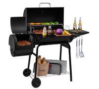 Royal Gourmet BBQ Charcoal Grill and Offset Smoker, 30'' L, 800 Square Inch, Outdoor for Camping, Black
