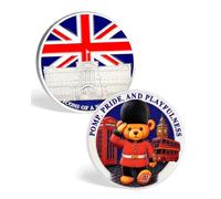Royal Guard Teddy Bear Coin Union Jack London Landmark Challenge Token | Cute British Guard Design with Buckingham Palace Big Ben and Union Jack London Souvenir Coin UK Patriotic Gift