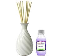 Royal Handicrafts Handcrafted Premium Ceramic Pot Reed Diffuser - Ethnic Spiral Design White Gloss Finish - Free Lavender Aroma Oil 60 ml & 8 Reed Sticks (8 inches)