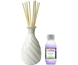 Royal Handicrafts Handcrafted Premium Ceramic Pot Reed Diffuser - Ethnic Spiral Design White Gloss Finish - Free Lavender Aroma Oil 60 ml & 8 Reed Sticks (8 inches)