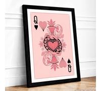 Royal Heart Crown Vintage Framed Wall Art Print A4 Black