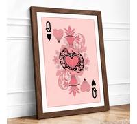 Royal Heart Crown Vintage Framed Wall Art Print A4 Walnut