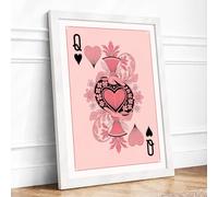Royal Heart Crown Vintage Framed Wall Art Print A4 White