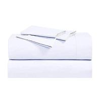 Royal Hotel Bedding Abripedic Crispy Percale Sheets, 300-Thread-Count, 5PC Solid Sheet Set, 100% Cotton, Up to 18 Inch Deep Pocket, Split-King, White