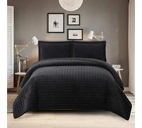 Royal Hotel Bedding Plush Velvet King/CalKing Quilt Set, Black, 3pc (Coverlet, Pillow Shams), 110x96 Inches, Luxury Fantasy, Solid