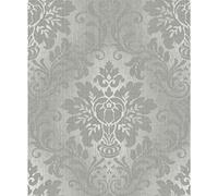 Grandeco Vinyl Wallpaper Royal House A10904 Fabric Damask Silver