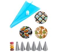 Royal Icing Piping Bags and Tips Set with 6 Small Piping Tip for Writing,Sugar Cookie Decorating,Macarons,1 Reusable Icing Bag & Coupler