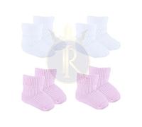 Royal Icon 2/4 Premature Baby Socks Soft Turnover Socks - Soft Cotton Premature Baby Boys Girls Socks Turnover Socks RiPRS03 (4 Pairs White/Pink)