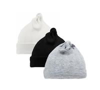 Royal Icon Adorable Top Knot Baby Hats 0-6 Months - Soft Cotton Material Knotty Newborn Baby Hat - Pack of 3, Newborn Hat for Baby Girls and Boys Ri23 (White-Black-Grey - Ri23)