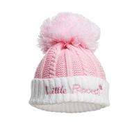 Royal Icon Baby Knitted Pom Pom Hat Baby Boys Girls Winter Hat Single Pom Pom Hat Warm Knitted Bubble Baby Hat 0-12 Months Ri682 (Acrylic, Pink Little Princess - Ri684)