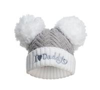 Royal Icon Baby Knitted Pom Pom Hat - Single Pom Pom Hat, Warm Double Bubble Hat for Boys & Girls, 0-12 Months - Acrylic, Grey I Love Daddy - Ri682