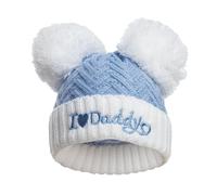 Royal Icon Knitted Pom Pom Hat - Baby Boys & Girls Winter Hat - Single Pom Pom - Warm Double Bubble - 0-12 Months - Acrylic, Blue I Love Daddy - Ri682