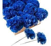 Royal Imports 100 Royal Blue Silk Carnations, Artificial Fake Flower For Bouquets, Weddings, Cemetery, Crafts & Wreaths, 5" Stem Pick (Bulk)