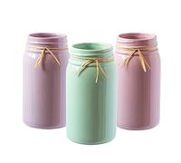 Royal Imports Ceramic Mason jar Decorative Flower vases Ball Planter pots Spring Pastel Colors, Set of 3, Lavender, Pink, Blue