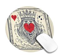 Royal King Mouse Pad, Vintage Heart Lion Design, Stitched Edge Mousepad for Valentine's Day, Home and Office Use, Non-Slip Gaming Mouse Pad Round 8x8 Inch