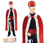 Royal Kings Robe + Crown Mens Fancy Dress Medieval Adults Costume Outfit New