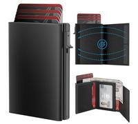 ROYAL KIT Men's Wallet - Smart Wallet for Men, Pop Up Card Case, Top Grain Leather, RFID Blocking, Slim, Minimalist, Black, 14 Card Capacity | ID Window | Cash Slot