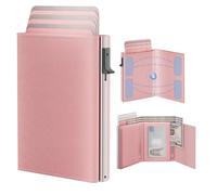 ROYAL KIT Womens Wallet Card Holder: Pop Up Card Case, Genuine Leather, RFID Blocking, Slim, Minimalist, Thin, Small Size - 13 Card Capacitiy, ID Window, Cash Pocket (Pink)