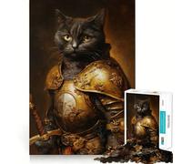 Royal Knight Cat Hard Jigsaw Puzzle for Adults 1000 Pieces Reason Skill Toy Family Time Tight Cut Art Collectible (38x26cm)