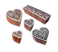 Royal Kraft Handcrafted Shapes Heart and Border Wood Block Print Stamps (Set of 5)