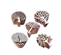 Royal Kraft Indian Design Flower and Tree Wooden Blocks Print Stamp (Set of 5)