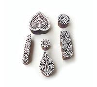 Royal Kraft Indian Heart and Floral Pattern Wooden Blocks for Printing (Set of 6)