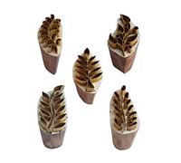 Royal Kraft Leaf Brass Wooden Stamps (Set of 5) for Block Printing on Clay, Pottery, Fabric BHtag0070