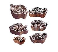 Royal Kraft Ornate Pattern Tortoise and Fish Wood Block Stamps (Set of 6) Htag1068