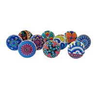 Royal Kraft Vintage Multi Blue Painted Ceramic Pull Knobs for Kitchen Cabinet, Door & Drawer, Wardrobe, Cupboard (Set of 10) Sknob020