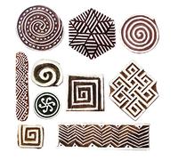 Royal Kraft Wooden Stamps for Block Printing on Saree Border, Textile, Clay, Pottery, Tattoo (Set of 10) MXtag0010