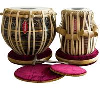 Royal Kurta Black Painted Tabla Drum Set, Brass Bayan, Finest Dayan with Book, Hammer, Cushions & Cover (PDI-EA)
