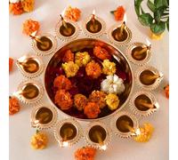 Royal Kurta Diya Shape Decorative Urli Bowl for Home Metal Handcrafted for Floating Flowers and Tea Light Candles Home,Office and Table Decor| Diwali Decoration Items (Flower 14")