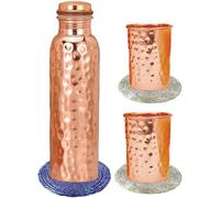 Royal Kurta Hammered Copper Bottle & Glass Set - Includes 1 Handcrafted Bottle, 2 Glasses | Ayurvedic, Eco-Friendly & Leak-Proof Design