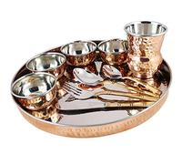 Royal Kurta Handicraft Indian Dinnerware Set Copper Stainless Steel Thali Plate Set, Diameter 12 Inch