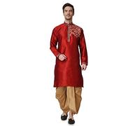 Royal Kurta Mens Cotton Silk Embroidered Kurta and Dhoti Pant Set, Maroon, 40