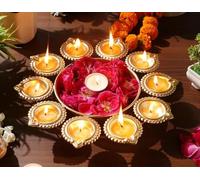 Royal Kurta Metal Urli Bowl Tealight Candle Holder, 1.0 liters, Gold, Round, Traditional, for Home Decor, Diwali Decoration Items