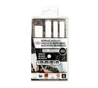 Royal & Langnickel 4pc ASSORTED SIZE WHITE CRAFT ACRYLIC PAINT ARTIST MARKERS. 0.7mm, 1.2mm, 2mm, 12mm.