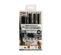 Royal & Langnickel 4pc BLACK CRAFT ACRYLIC PAINT ARTIST MARKERS. SIZES 0.7mm, 1.2mm, 2mm, 12mm.