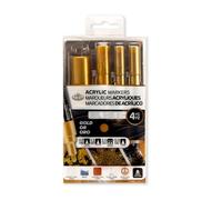 Royal & Langnickel 4pc GOLD CRAFT ACRYLIC PAINT ARTIST MARKERS. SIZES 0.7mm, 1.2mm, 2mm, 12mm.