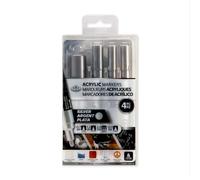 Royal & Langnickel 4pc SILVER CRAFT ACRYLIC PAINT ARTIST MARKERS. SIZES 0.7mm, 1.2mm, 2mm, 12mm.