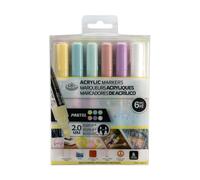Royal & Langnickel 6pc ACRYLIC ARTIST MARKERS 2MM REVERSIBLE TIP PASTEL COLOURS