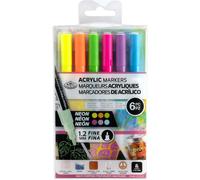 Royal & Langnickel 6pc ARTIST ACRYLIC PAINT MARKERS 1.2MM NEON COLOURS